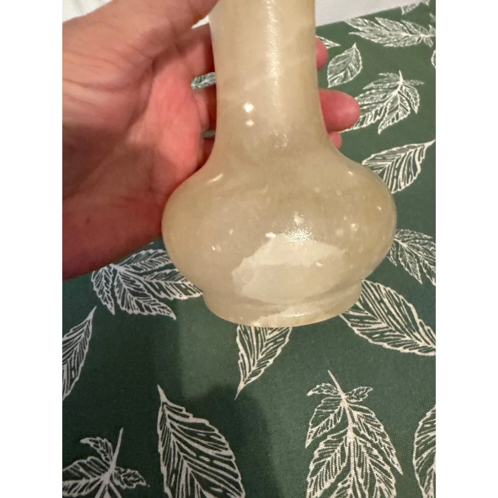 Vintage Genuine Alabaster Floral Rose Bud Vase Made in Italy Cream Stone 6.5in